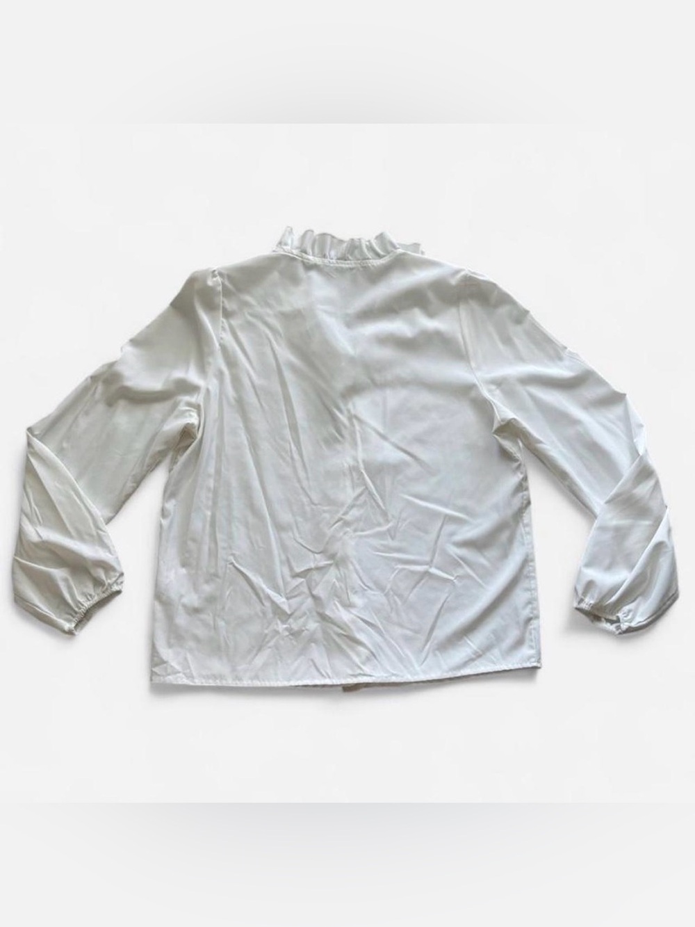 Women’s White Ruffle V-Neck Blouse - Picture 3 of 4